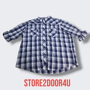 Wrangler Shirt Mens 3XL Blue Plaid Snap Front Retro Western Work Cowboy Rodeo